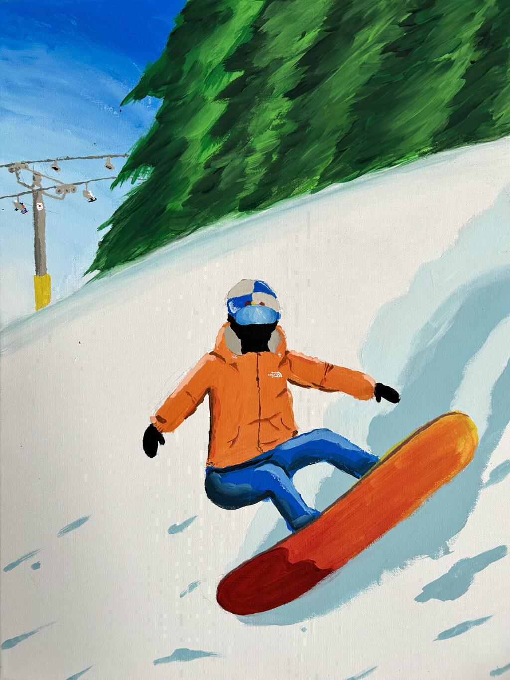 Oscar, Ng - Snowboarding - Acrylic Realism - 16x20 by Oscar Ng